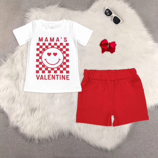 rts no moq BT0445+SS0270 baby boy clothes MAMA VALENTINE short-sleeved top red shorts sets