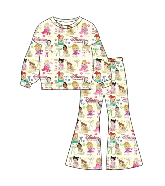 Custom moq 5 mix size milk silk baby girl clothes cartoon lomg sleeve pants sets