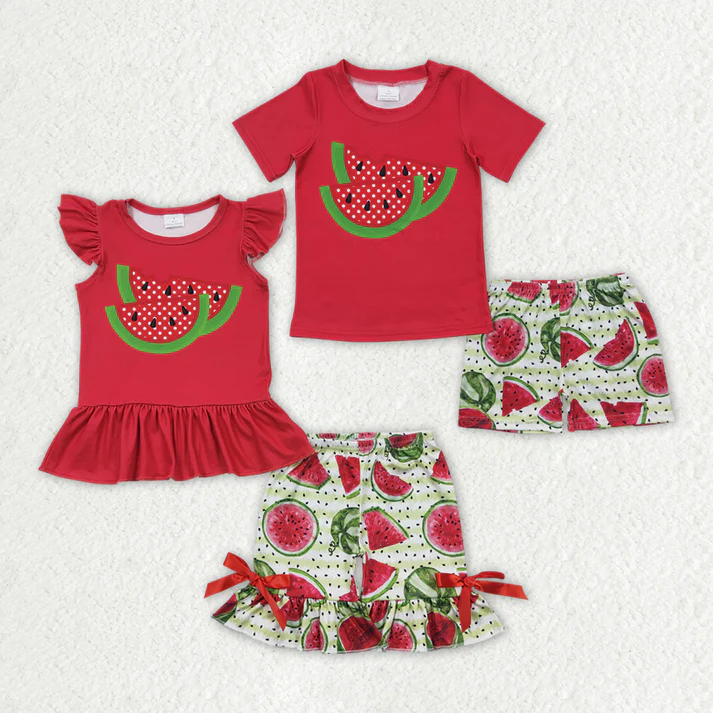 RTS NO MOQ baby girls Clothes watermelon short sleeve shorts Sets