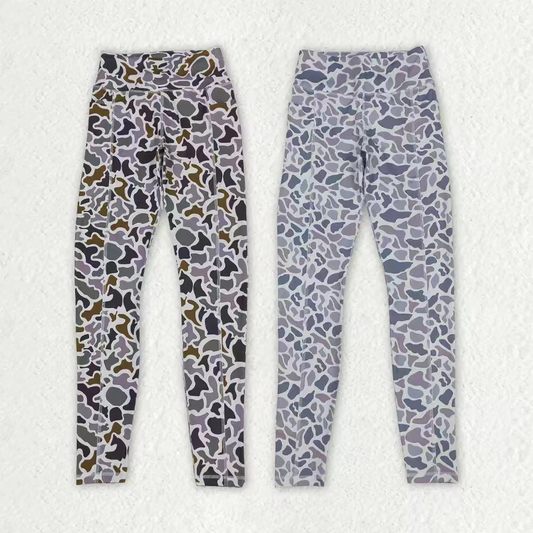 RTS NO MOQ Sibling Adult Women's Gray-Green Camouflage Yoga Pants