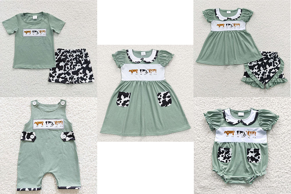 Baby Kids Western Cow Embroidery Summer Siblin Clothes