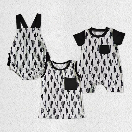 Baby Boys Girls Black Cactus Rompers Shirts Sibling Designs Clothing