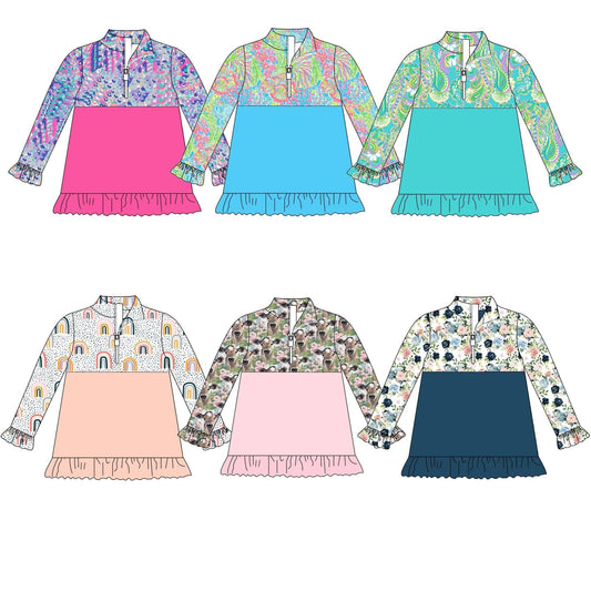 5.16custom each style moq 5eta 4-5week Sibling Sister Girls' long-sleeved tops with different styles and prints and colors match family design