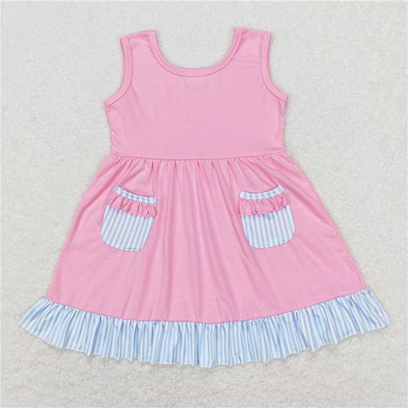 Baby girls Solid color with blue pocket dress and girls briefs set Sibling Sister Clothes Sets