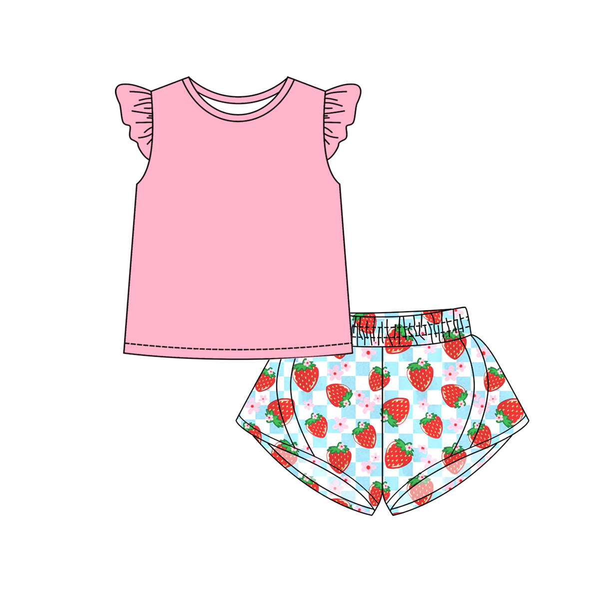 3.7 custom each style moq 5eta 4-6week Sibling Sister strawberry baby girl short sleeve shorts sets and dresses match design