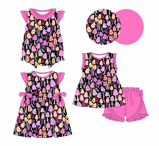 1.9 custom each style moq 5eta 4-6week Sibling Sister baby girl short sleeve shorts sets and dress and rompers match family design