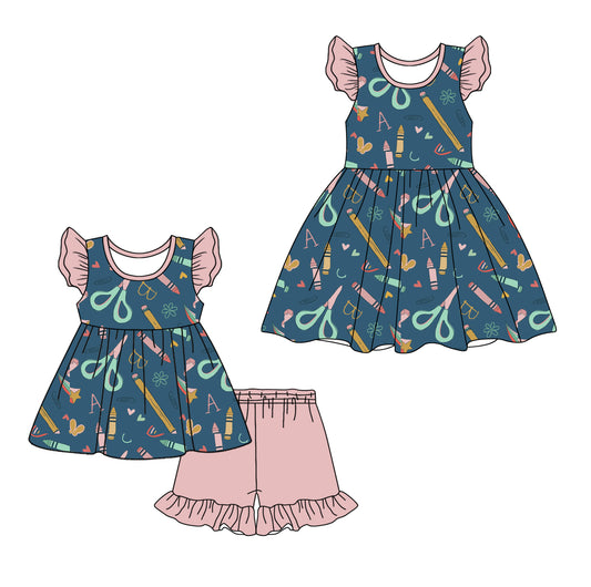 12.28 custom each style moq 5eta 4-6week Sibling Sister pencil baby girl short sleeve shorts sets and dresses match design