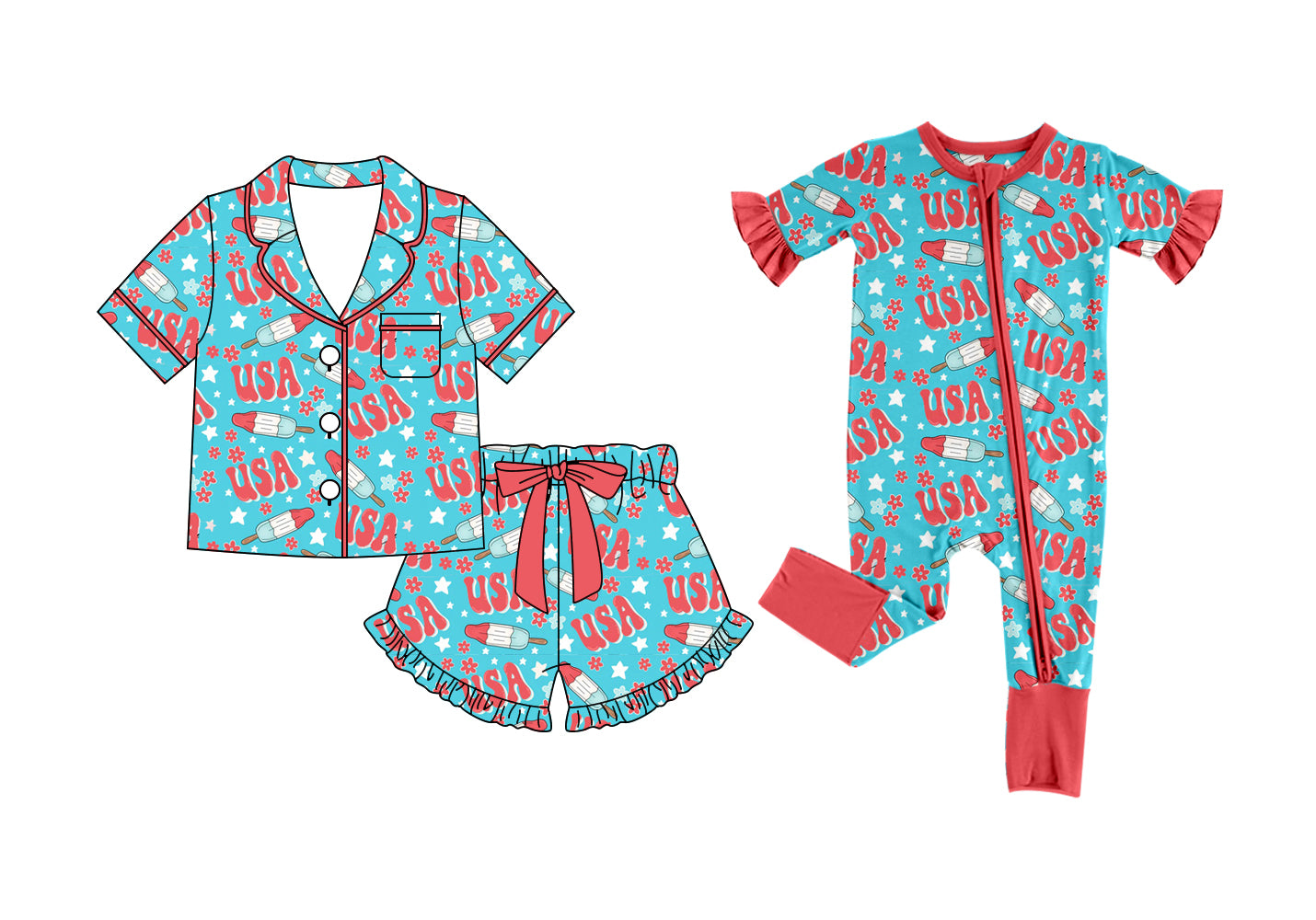 26.1.1 custom each style moq 5 eta 6-8week Sibling Sisters USA baby girl short sleeve shorts sets and rompers match family design