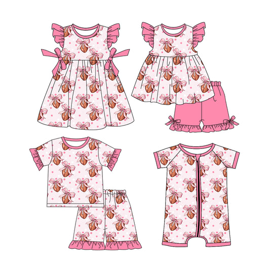 1.14 custom each style moq 5eta 4-6week Sibling Sister rugby bow baby girl short sleeve shorts sets and sets 2 and boy romper and dress match design