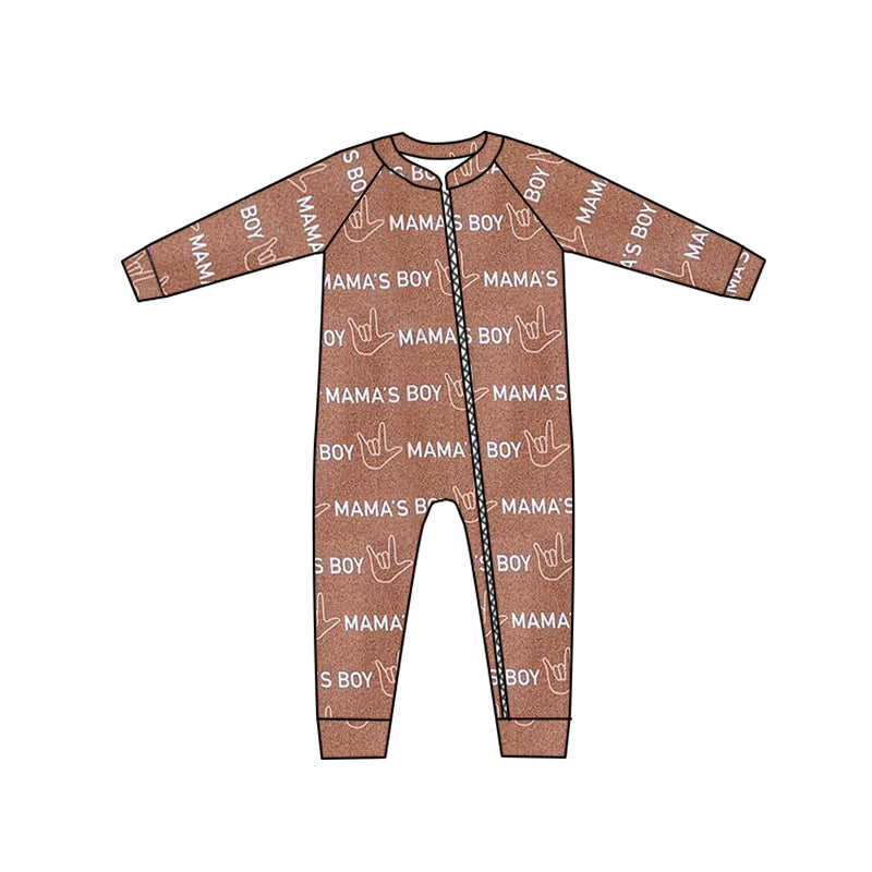 4.27custom moq 5 eta 4-5weeks MAMA'S BOY  prints brown baby romper