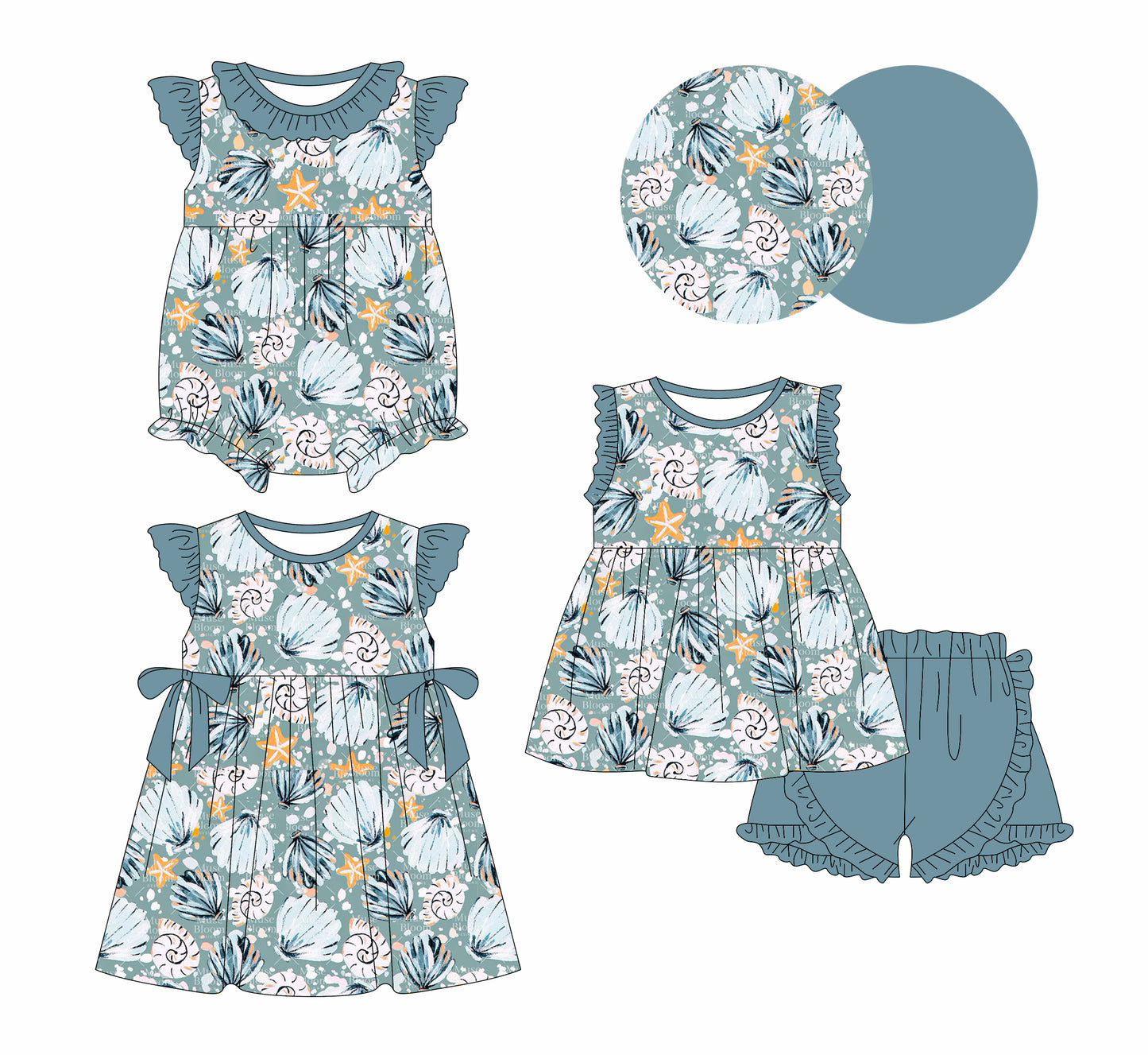 2.8 custom each style moq 5eta 4-6week Sibling Sisters baby girl short sleeve shorts sets and dress and rompers match family design