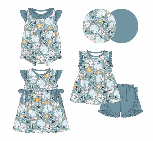 2.8 custom each style moq 5eta 4-6week Sibling Sisters baby girl short sleeve shorts sets and dress and rompers match family design