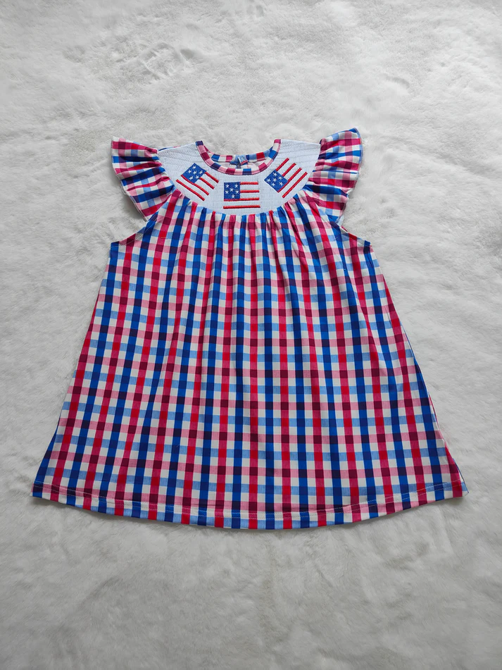 Baby Girls 4th Of July Smocked Gingham Dresses Rompers  smock july 4th RTS