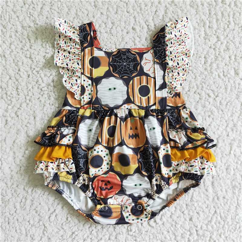 RTS Donut Pumpkin Halloween Witch Skirt Romper Set
