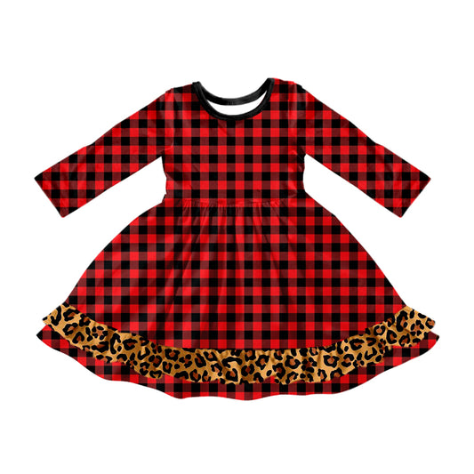 8.9 custom each style moq 5eta 4-6week baby girls clothes red grid long sleeve dress