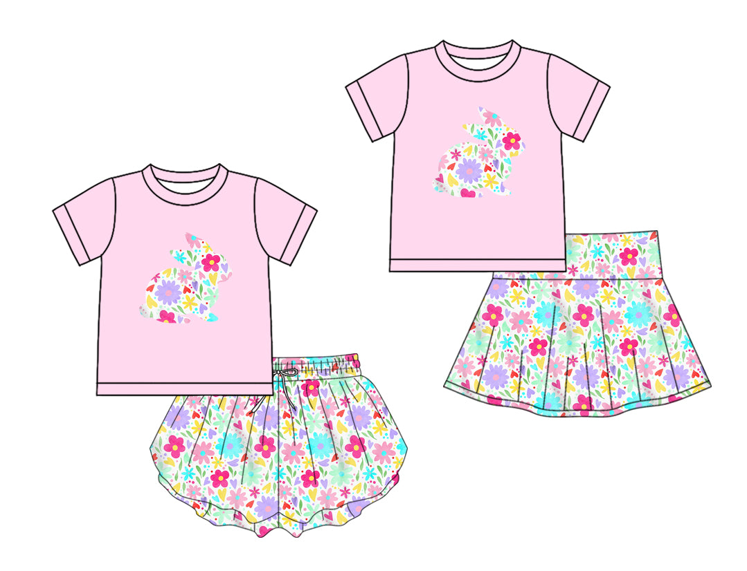 25.11.26 custom each style moq 5 eta 6-8week Sibling Sisters easter floral baby girl clothes short sleeve shorts sets 2 match family design