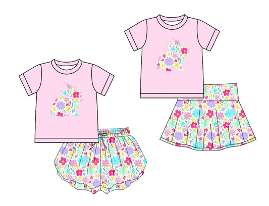25.11.26 custom each style moq 5 eta 6-8week Sibling Sisters easter floral baby girl clothes short sleeve shorts sets 2 match family design