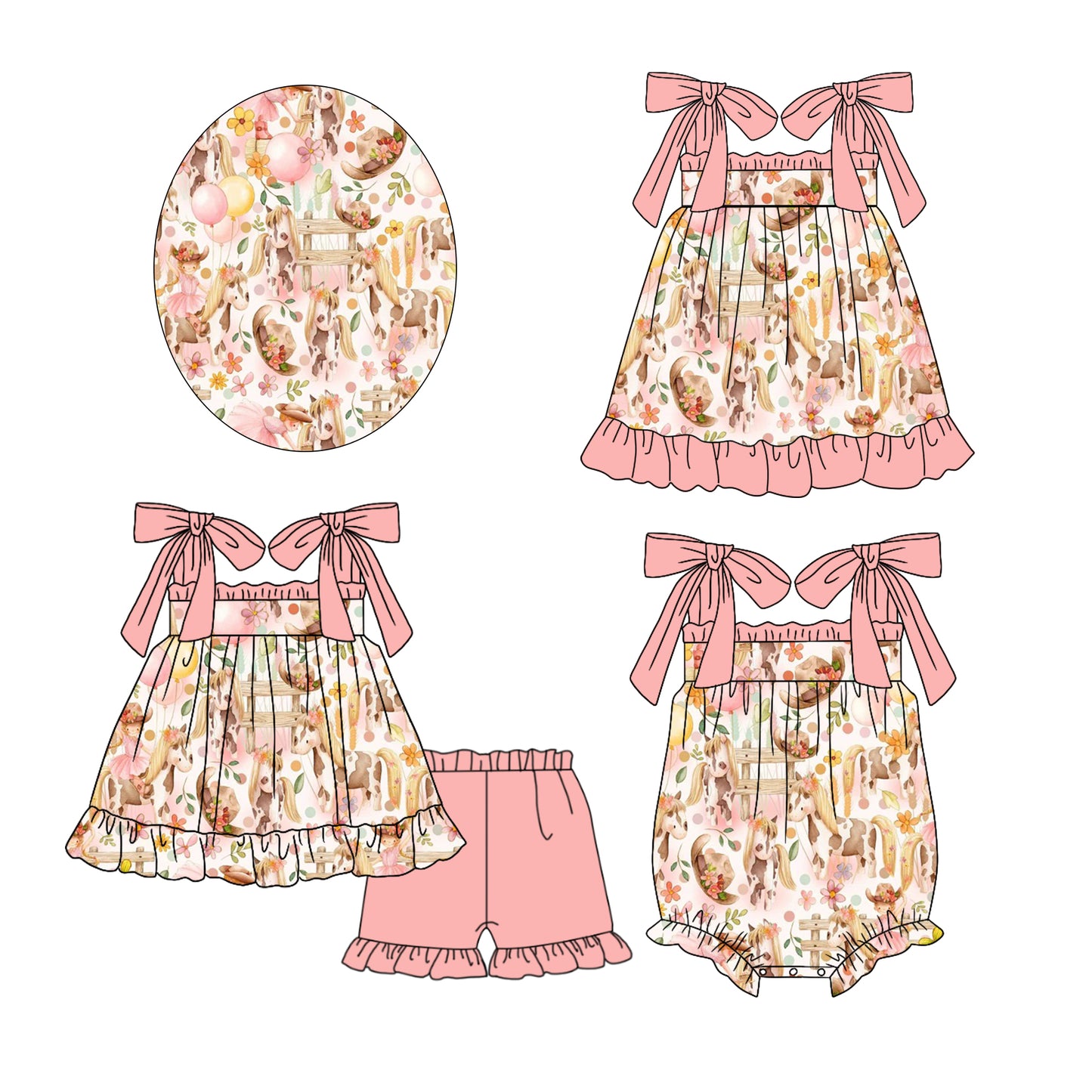 1.23 custom each style moq 5eta 4-6week Sibling Sisters baby girl short sleeve shorts sets and dress and rompers match family design