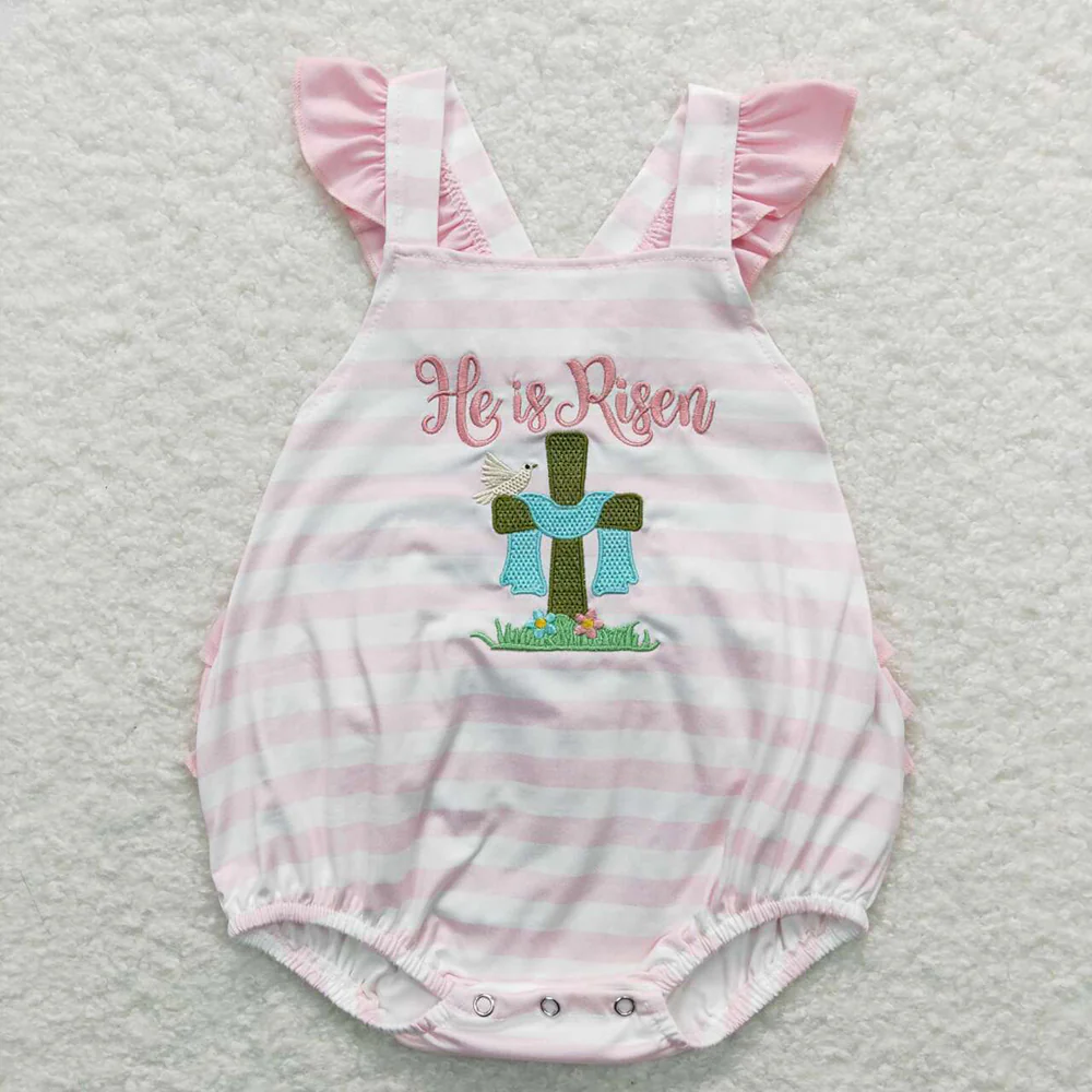 Baby Girls Boys Easter He Is Risen Cotton Embroidery Sibling Designs