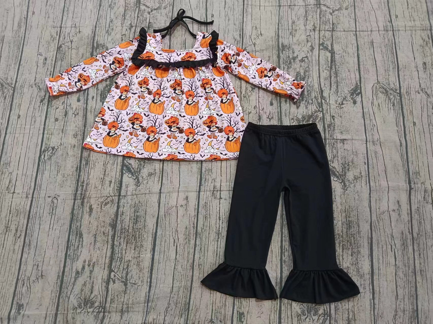 Custom moq 8 eta 6-8weeks baby girl clothes halloween pumpkin bow long-sleeved pants set-25.10.14