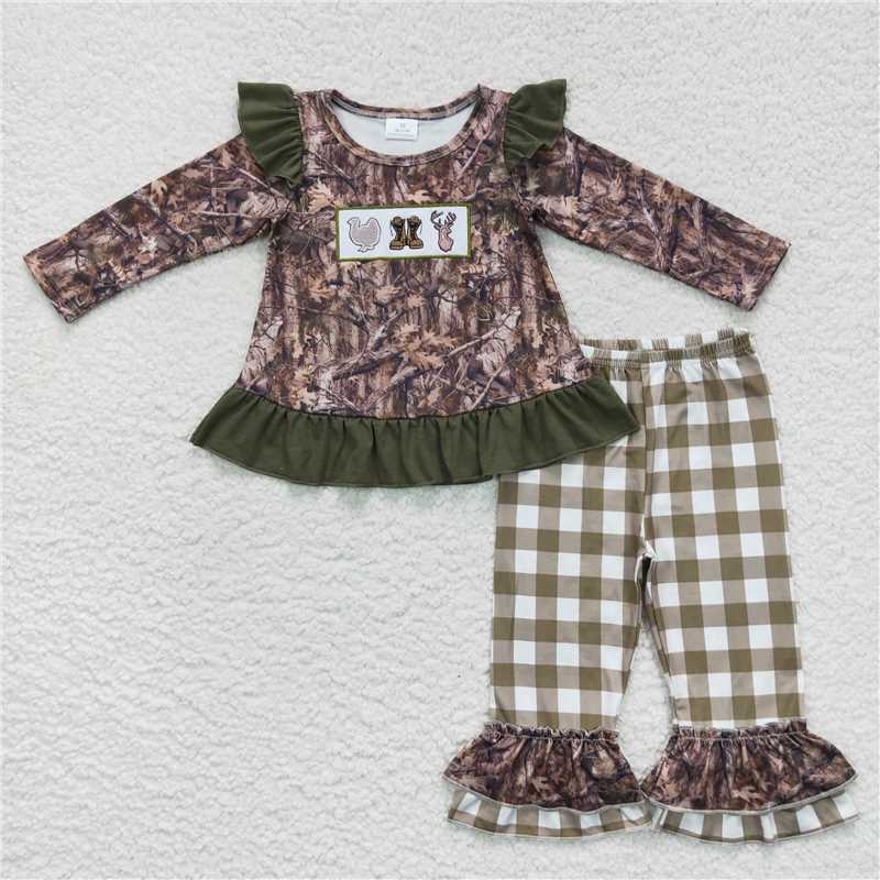 RTS NO MOQ（In Stock) GLP0644 Baby girl Toddler embroidery Shirts Pants Clothes Sets