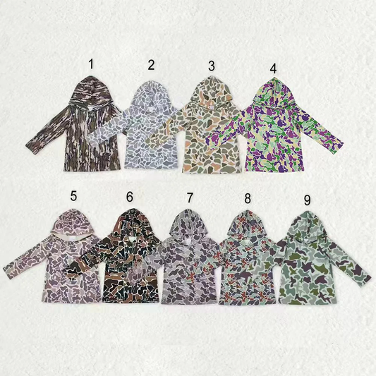 RTS NO MOQ Sibling baby boy clothes camouflage hooded long sleeved tops