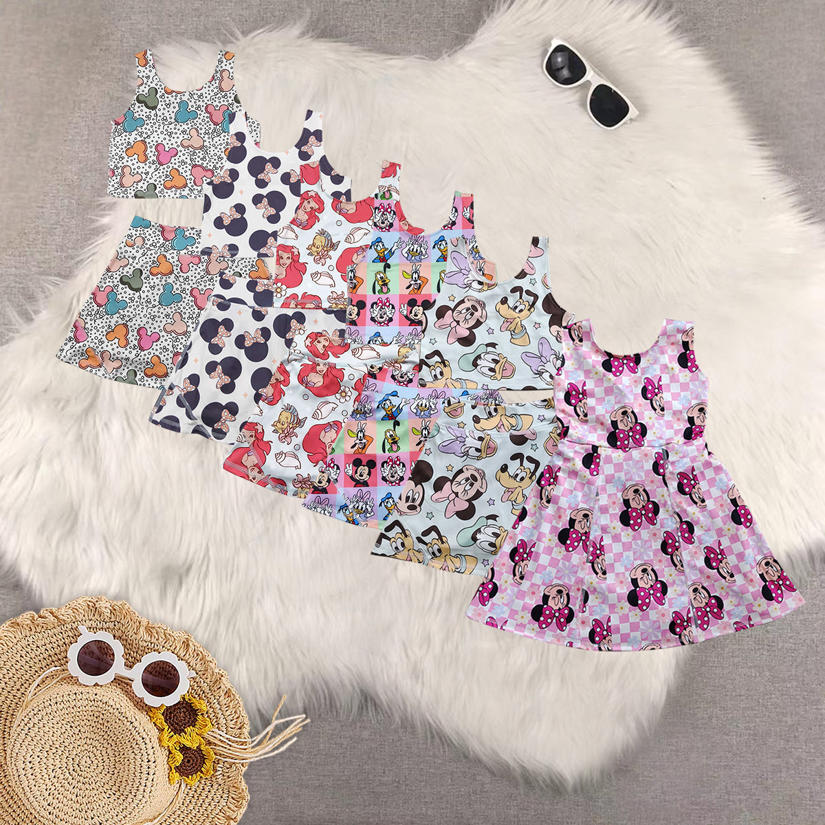 RTS NO MOQ baby girl clothes cartoon sleeveless skirt yoga set