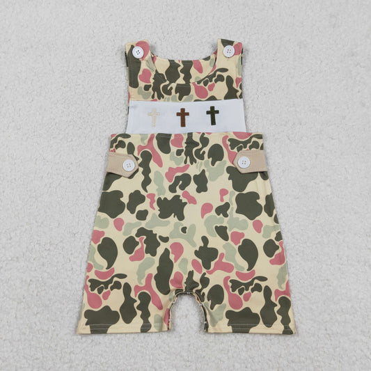 RTS NO MOQ（In Stock) Embroidered Easter Cross Camouflage Short-Sleeve Jumpsuit