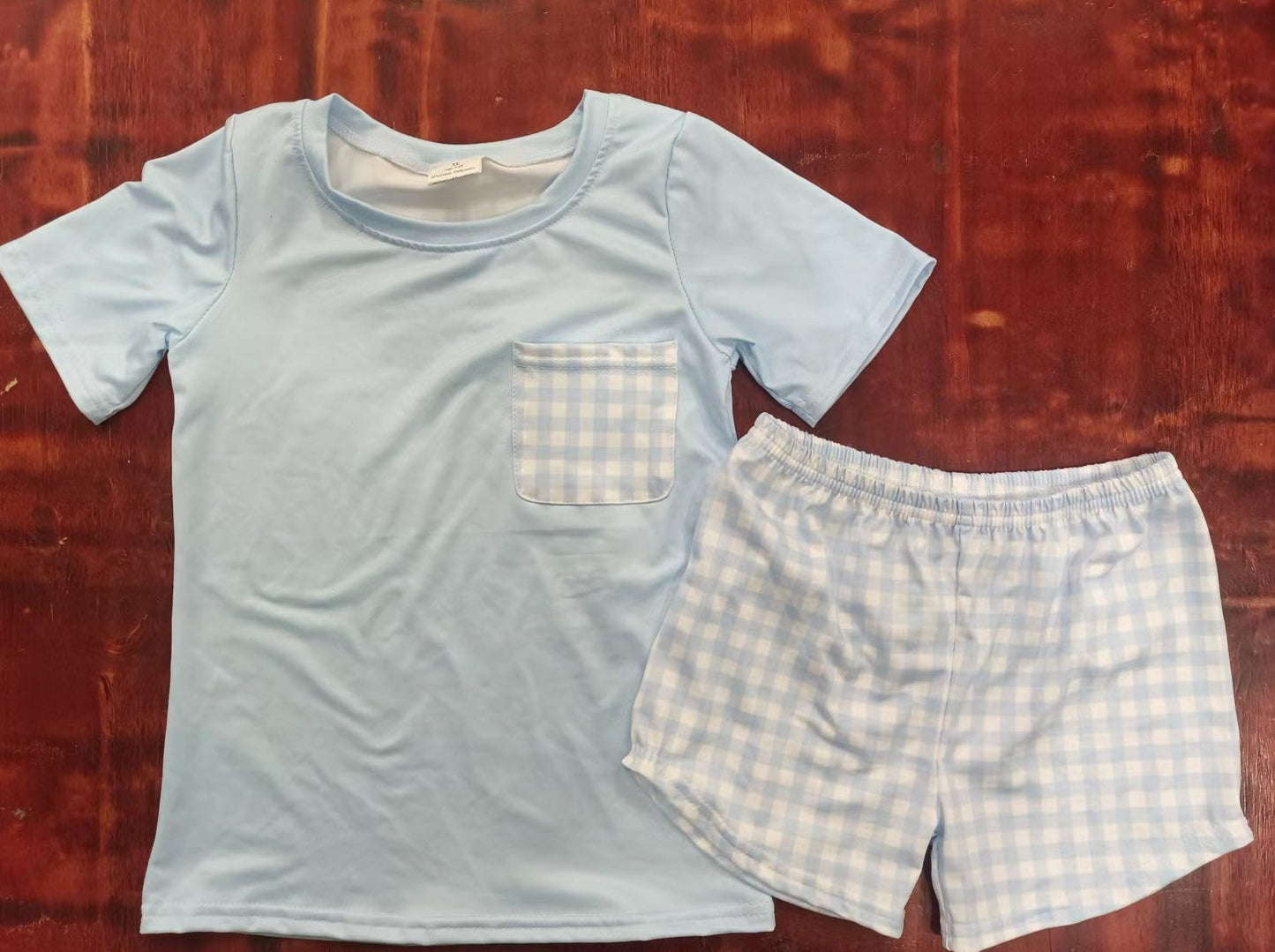 custom moq 5 eta 5weeks mix size summer boys clothes short sleeve grid shorts sets