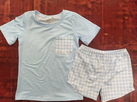 custom moq 5 eta 5weeks mix size summer boys clothes short sleeve grid shorts sets