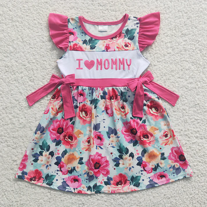 RTS NO MOQ Baby Girls I Love Mom Pink Floral Rompers Dresses