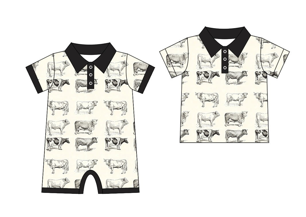 25.11.27 Custom each style moq 5 eta 6-8 week Sibling Sister horse cow baby boy short sleeve top and rompers match family design