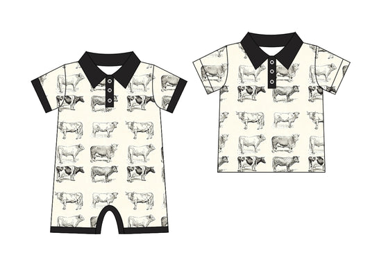 25.11.27 Custom each style moq 5 eta 6-8 week Sibling Sister horse cow baby boy short sleeve top and rompers match family design
