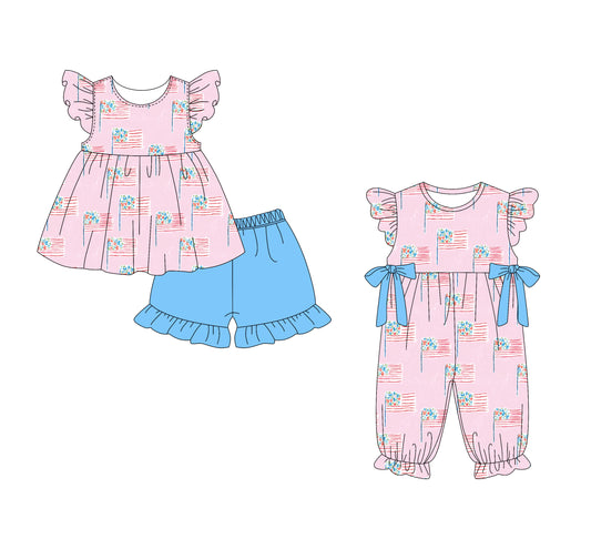 1.15 custom each style moq 5eta 4-6week Sibling Sister flag baby girl sets and boy romper match family design