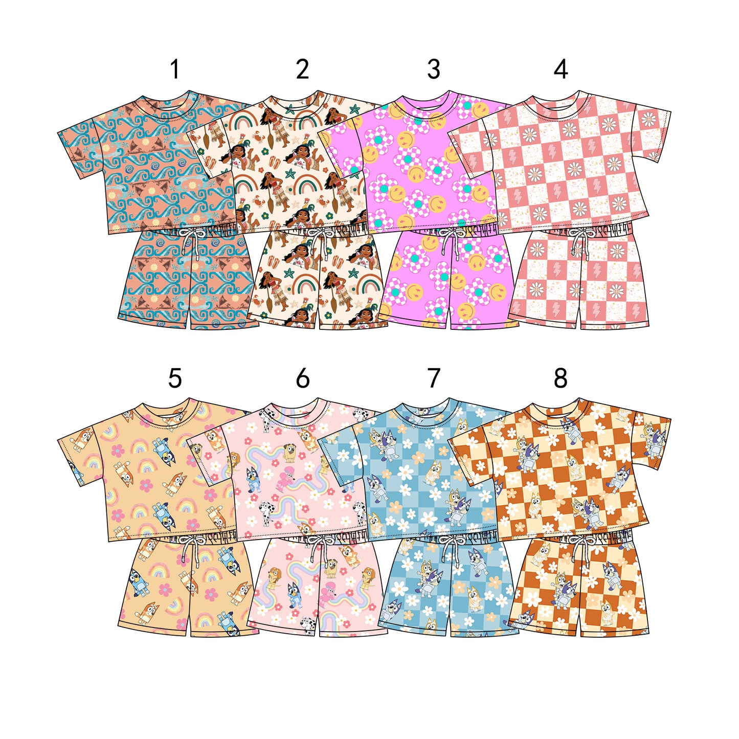 1.11 custom each style moq 5eta 4-6week Sibling Sister baby girls short sleeve shorts sets 1 and sets 2 and sets 8 match design