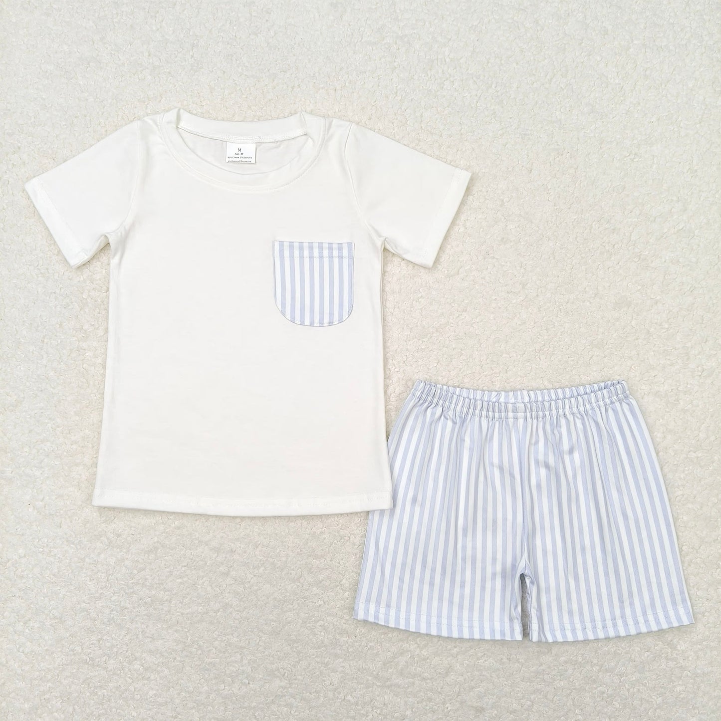 Baby girls boys blue vertical stripes Sibling Rompers Clothes Sets