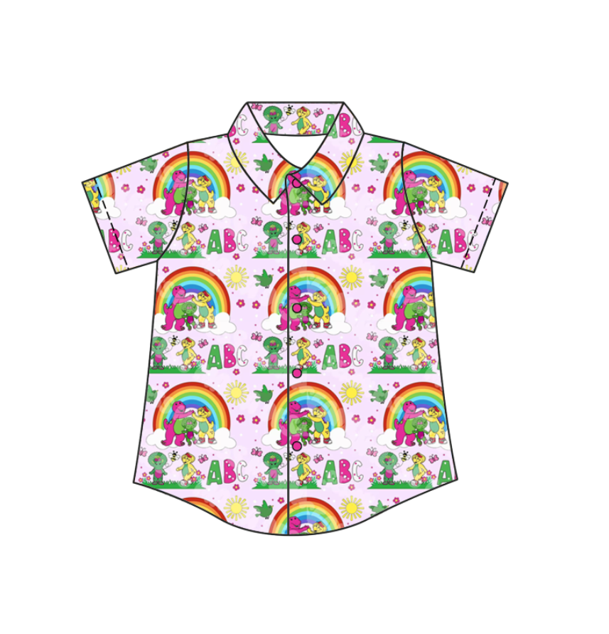 Custom moq 5 mix size milk silk baby boys clothes summer cartoon button short sleeve top