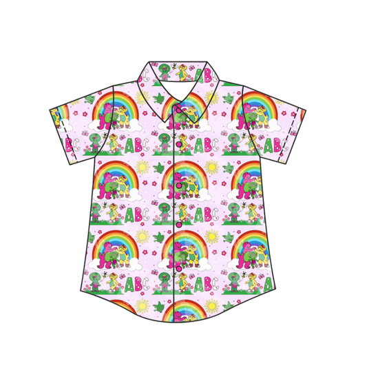 Custom moq 5 mix size milk silk baby boys clothes summer cartoon button short sleeve top