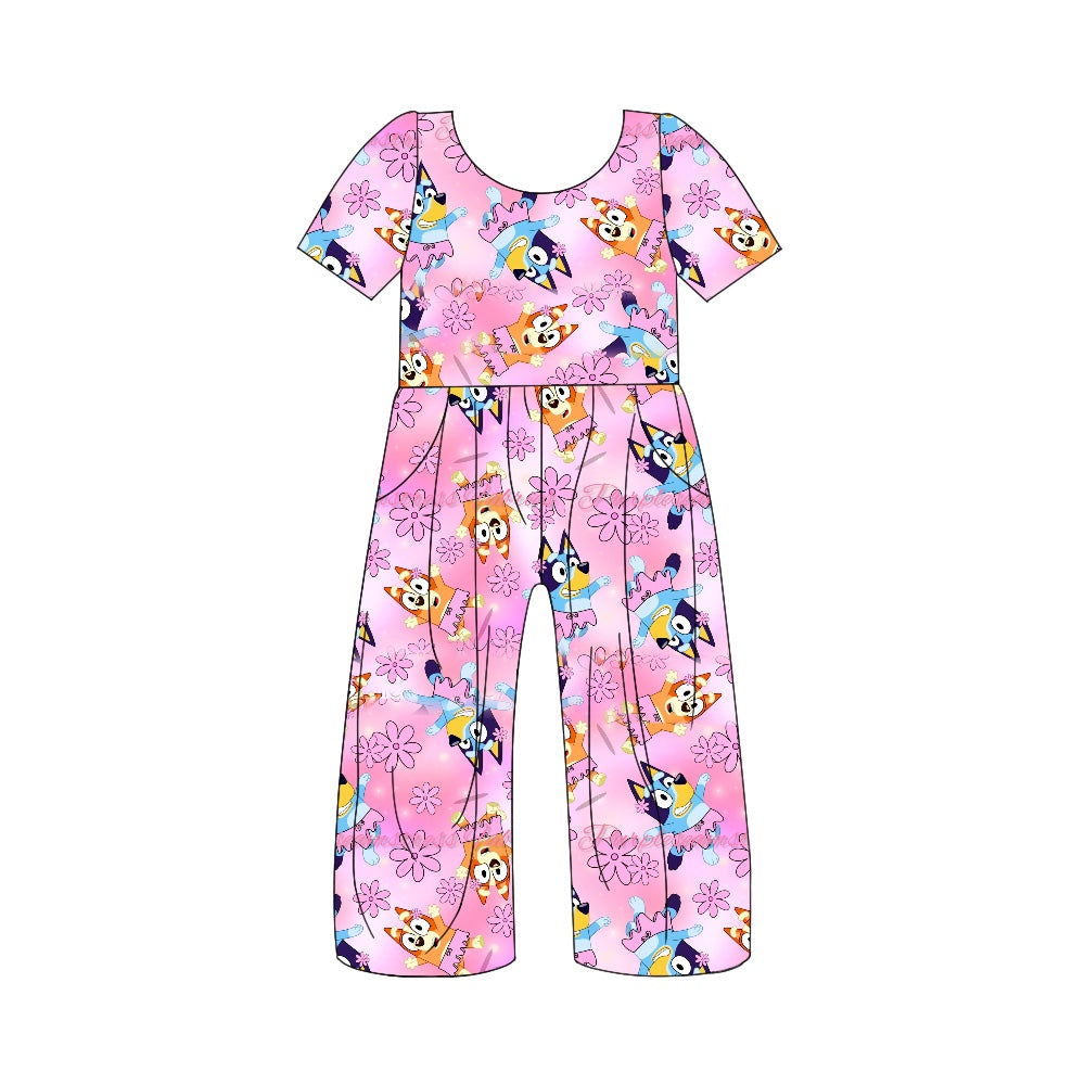 5.1custom each style moq 5eta 4-5week cartoon character flower prints purple-pink jumpsuits