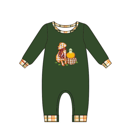 5.7custom each style moq 5eta 4-5week Sibling Sister dog and Pumpkin Chicken prints green girls and boys outfits and baby romper match family design