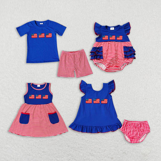 Baby Kids banner Summer Embroidery Sibling Rompers Clothes Set