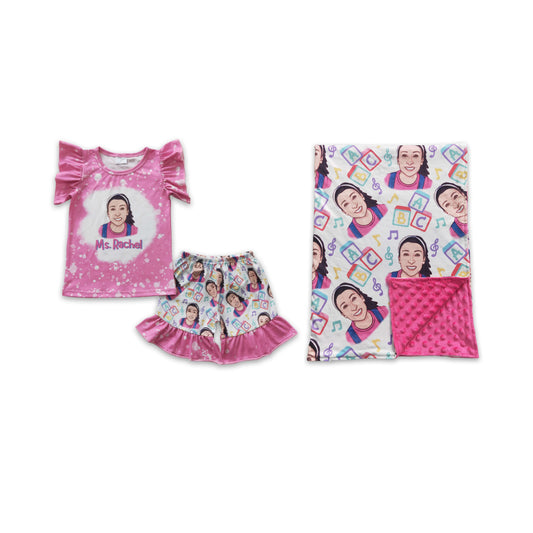 RTS NO MOQ Boys short-sleeved shirt shorts lothing set and blanket