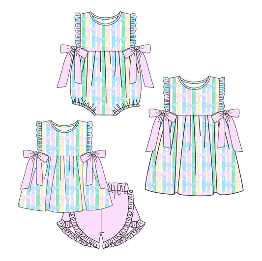25.12.4 custom each style moq 5 eta 6-8week Sibling Siste bow baby short sleeve shorts sets and romper and dress match design