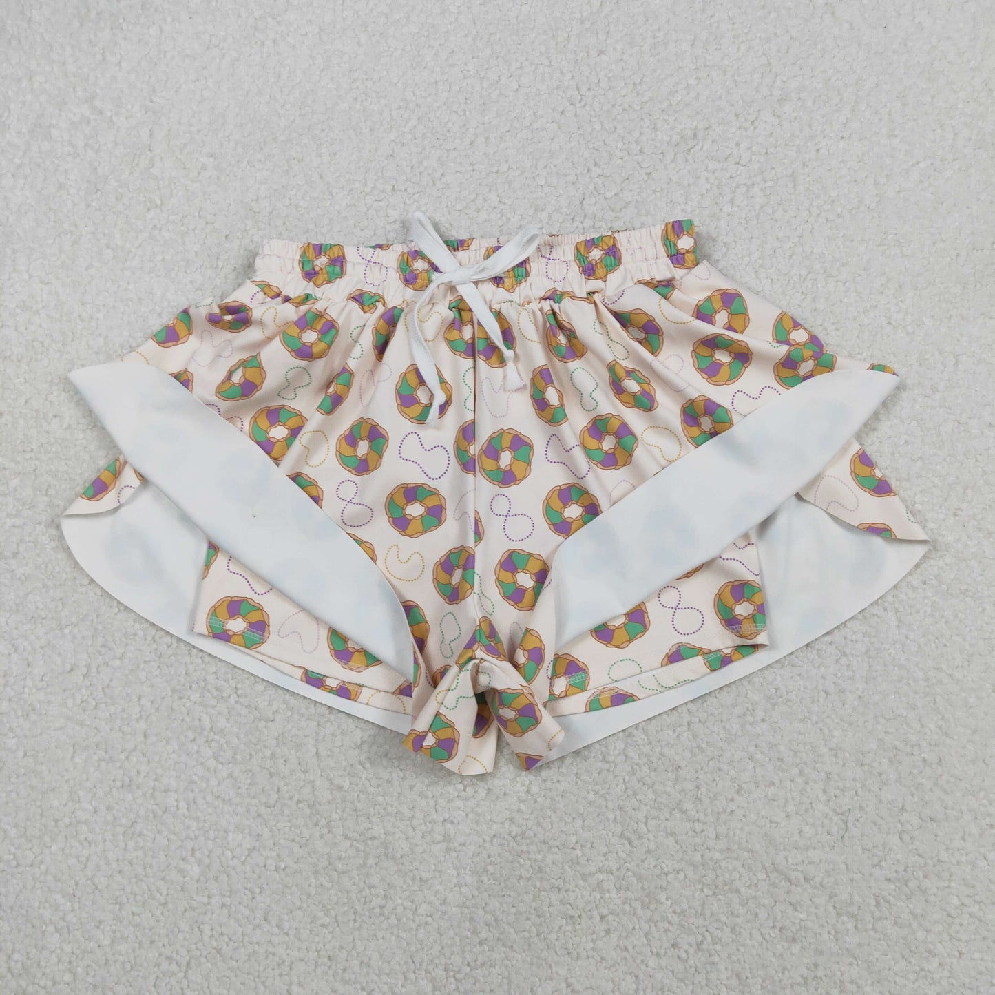 RTS NO MOQ（In Stock) Adult Women's Carnival Necklace Donut Beige Yoga Shorts