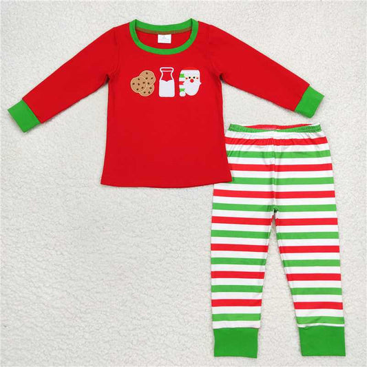 RTS NO MOQ（In Stock ) BLP0313 Embroidered Christmas red long sleeve pants set