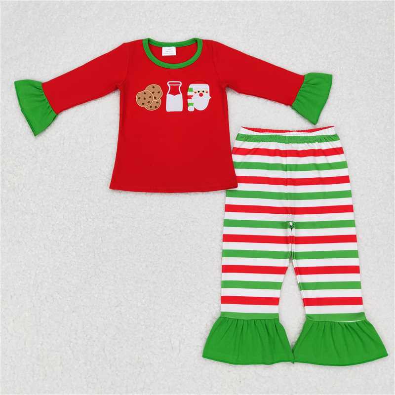 RTS NO MOQ（In Stock) GLP0726 Embroidered Christmas red Long Sleeve Pants Set