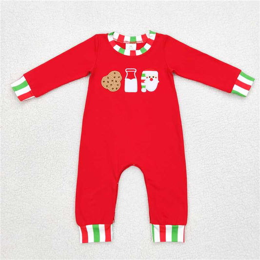 RTS NO MOQ（In Stock ) LR0629 Embroidered Christmas red long-sleeved jumpsuit