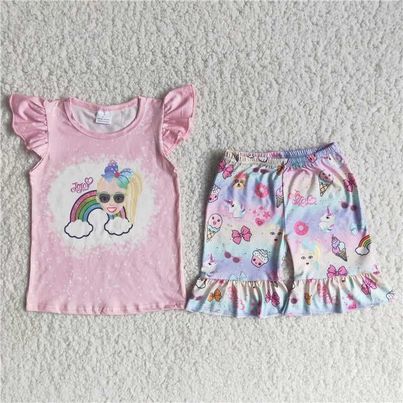 C14-18 JOJO Pink Flying Sleeve Shorts Set