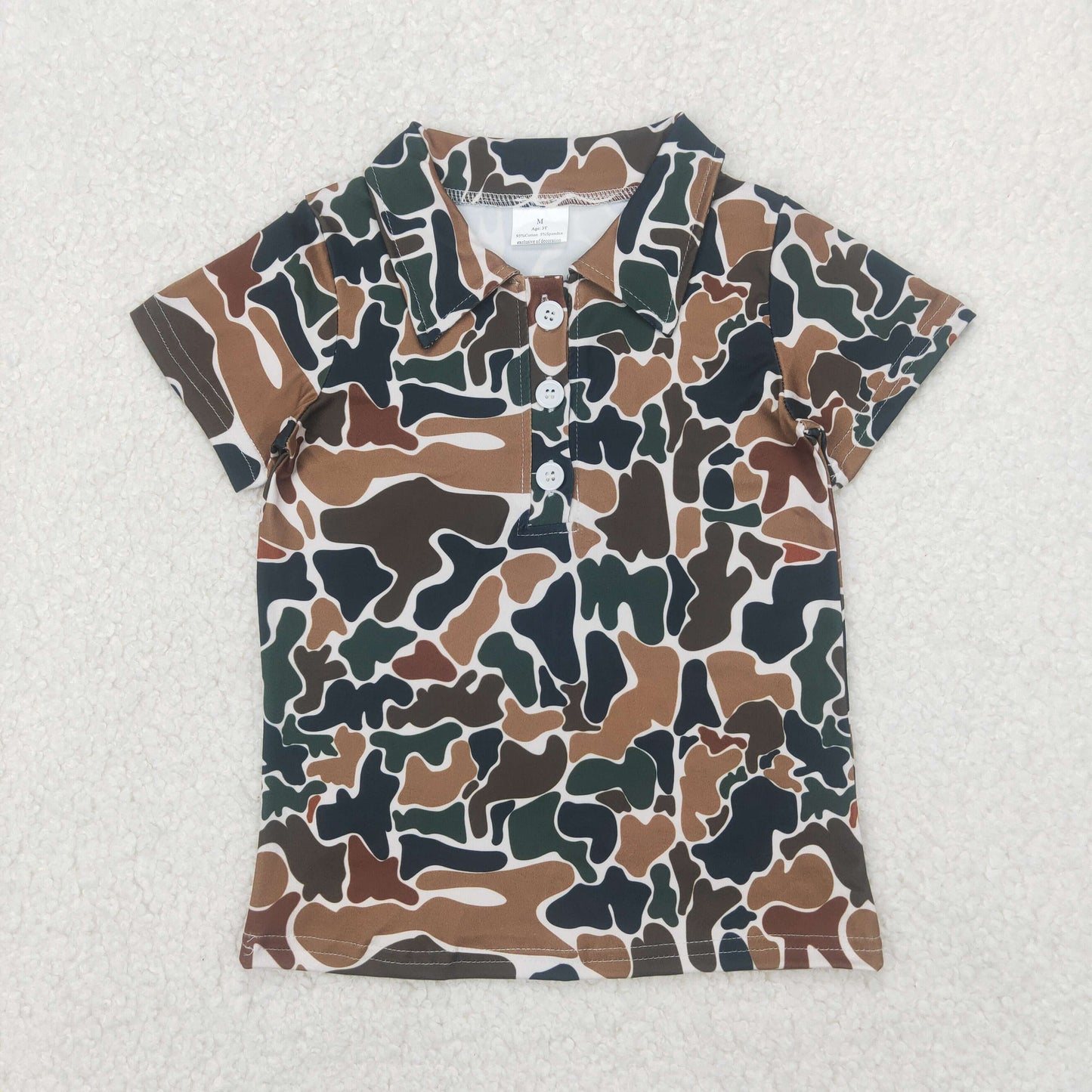 RTS NO MOQ BT1213 Brown green camouflage collar button beige short sleeve top