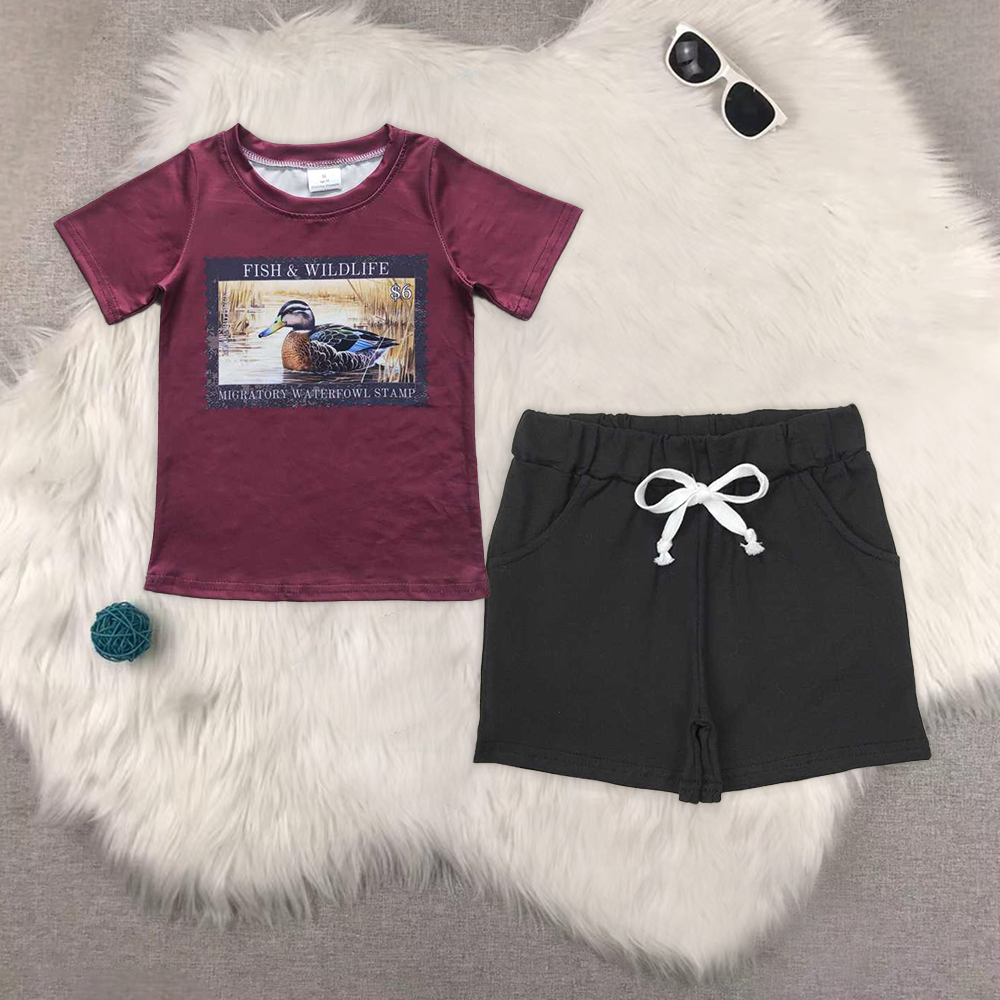 RTS NO MOQ BT0342+SS0137 HOT SELL baby boys clothes short sleeve Camouflage shorts set